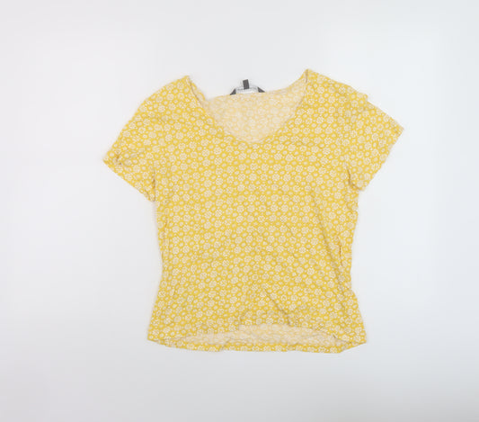 Laura Ashley Womens Yellow Geometric Cotton Basic T-Shirt Size 12 Round Neck