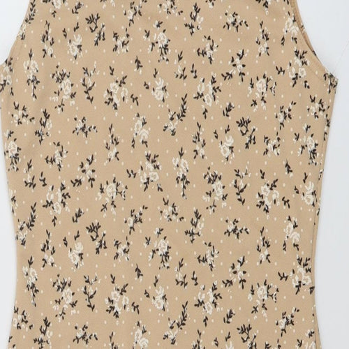 I SAW IT FIRST Womens Beige Geometric Polyester Mini Size 12 Scoop Neck Pullover