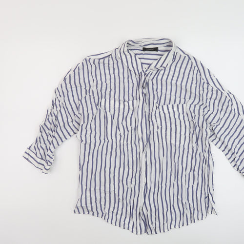 Autograph Womens Blue Striped Viscose Basic Blouse Size 14 Collared