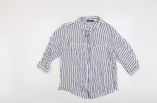 Autograph Womens Blue Striped Viscose Basic Blouse Size 14 Collared