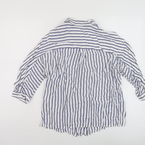 Autograph Womens Blue Striped Viscose Basic Blouse Size 14 Collared