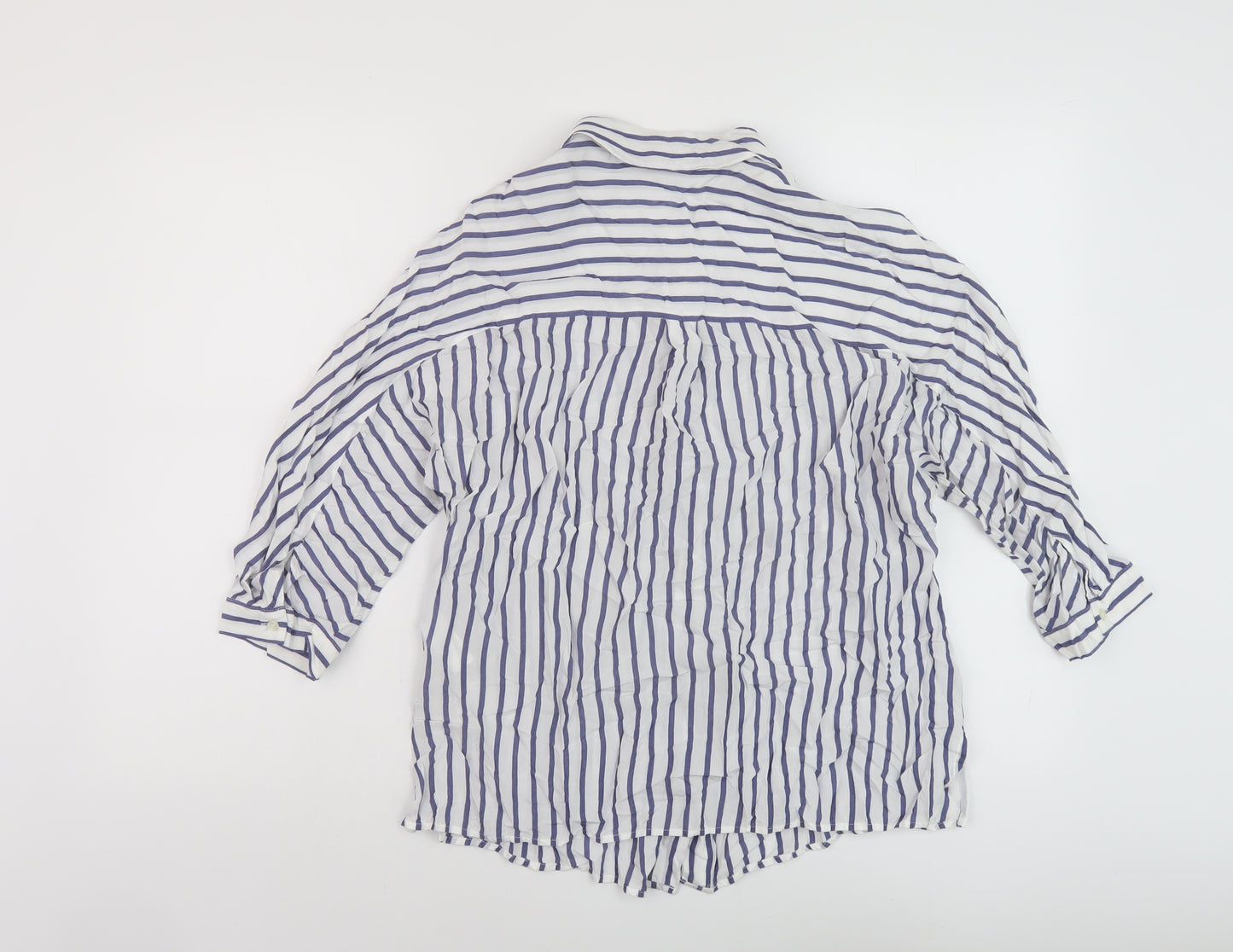 Autograph Womens Blue Striped Viscose Basic Blouse Size 14 Collared