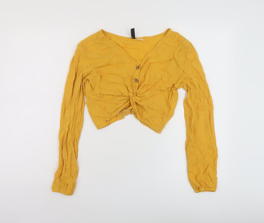 H&M Womens Yellow Viscose Cropped Blouse Size 8 V-Neck