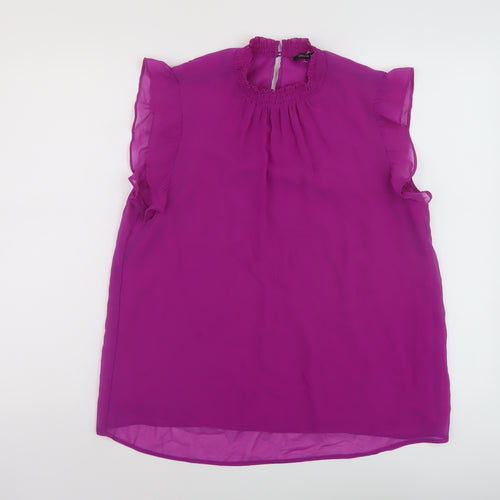 Roman Womens Purple Polyester Basic Blouse Size 14 Mock Neck