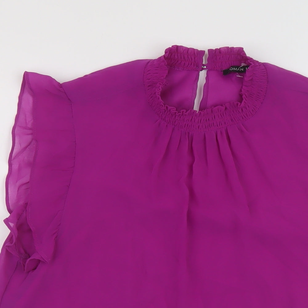 Roman Womens Purple Polyester Basic Blouse Size 14 Mock Neck