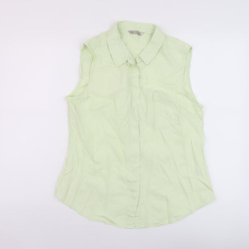 Marks and Spencer Womens Green Linen Basic Blouse Size 14 Collared