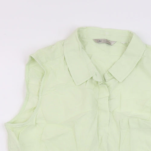 Marks and Spencer Womens Green Linen Basic Blouse Size 14 Collared