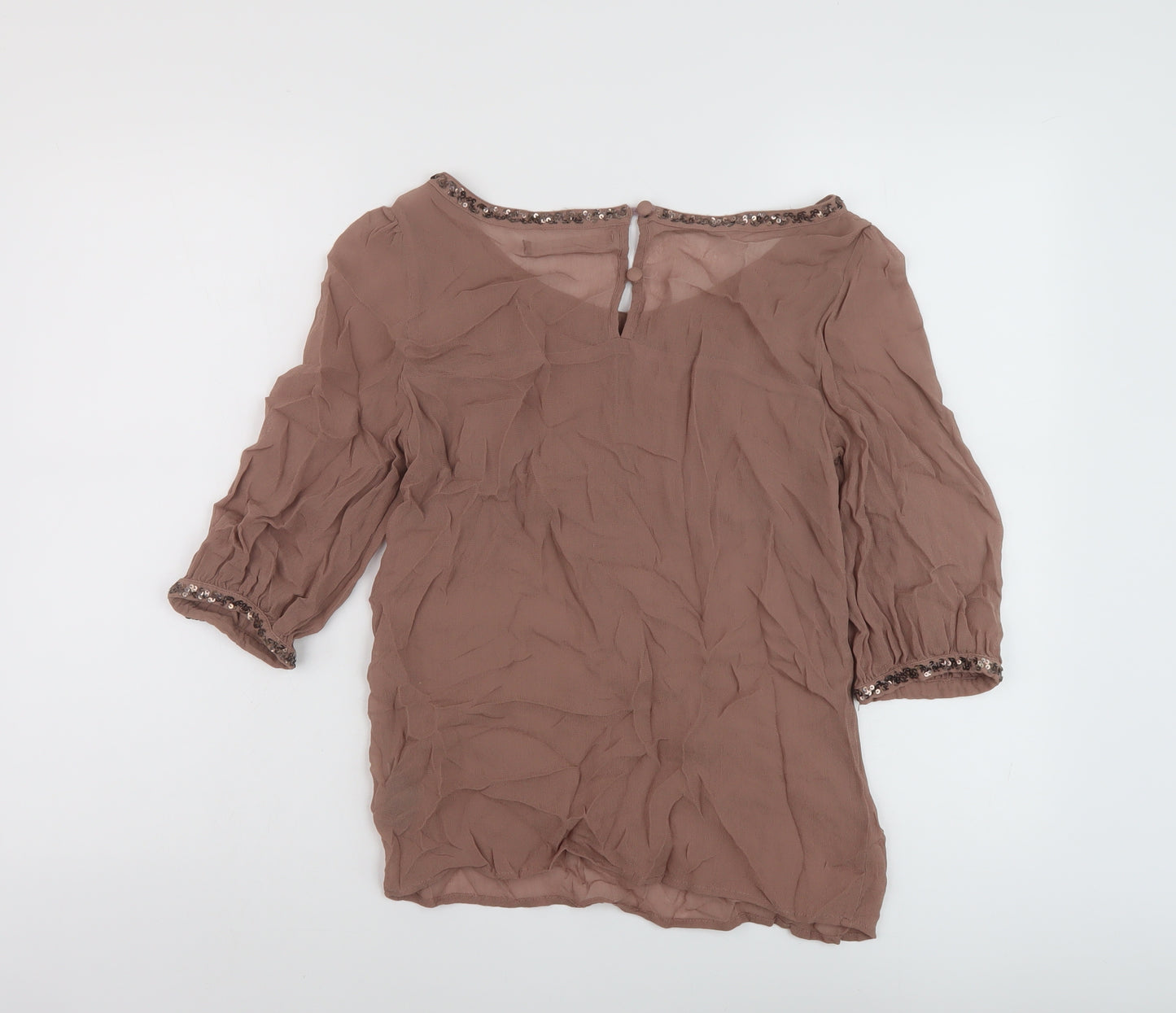 NEXT Womens Brown Viscose Basic Blouse Size 10 Round Neck