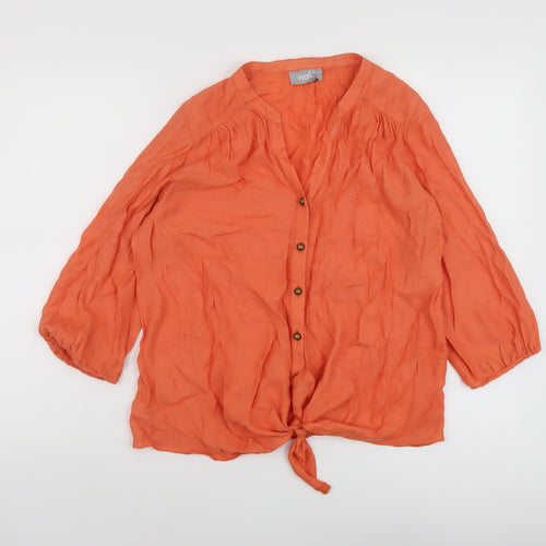 Wallis Womens Orange Viscose Basic Blouse Size M V-Neck