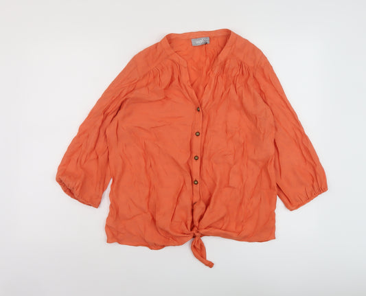 Wallis Womens Orange Viscose Basic Blouse Size M V-Neck