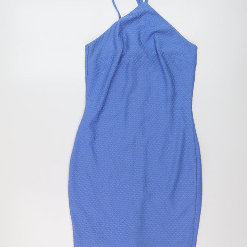 Miss Selfridge Womens Blue Polyester Mini Size 8 Halter Pullover