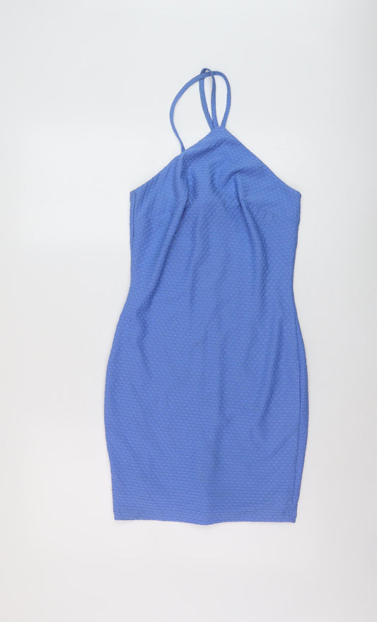 Miss Selfridge Womens Blue Polyester Mini Size 8 Halter Pullover