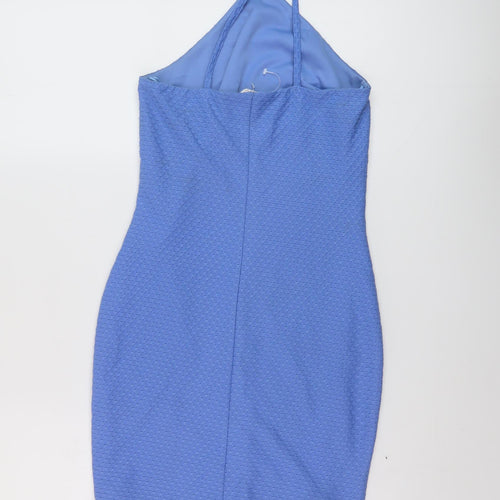 Miss Selfridge Womens Blue Polyester Mini Size 8 Halter Pullover