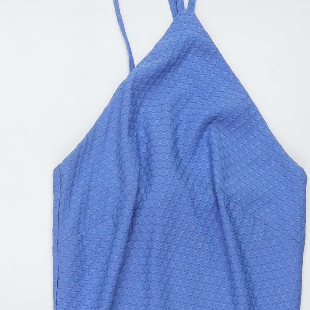 Miss Selfridge Womens Blue Polyester Mini Size 8 Halter Pullover