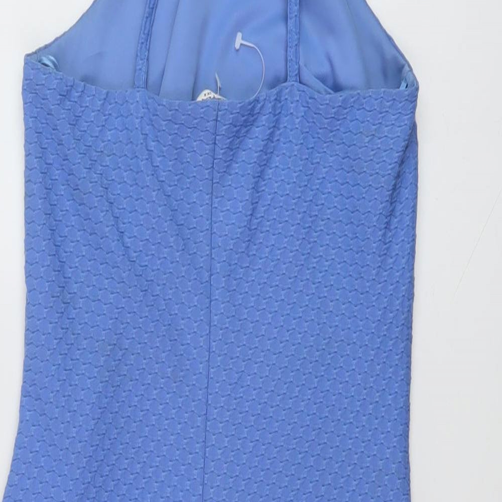 Miss Selfridge Womens Blue Polyester Mini Size 8 Halter Pullover