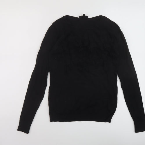 Topshop Womens Black Round Neck Cotton Pullover Jumper Size 8