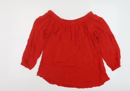 Select Womens Red Viscose Basic Blouse Size 12 Square Neck