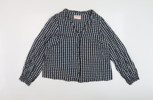 John Lewis Womens Blue Check Cotton Basic Blouse Size 12 V-Neck