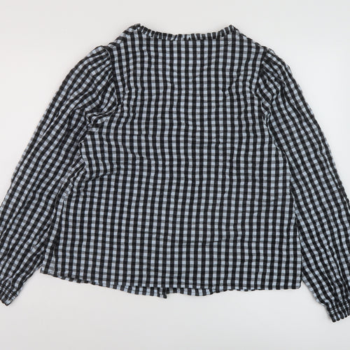 John Lewis Womens Blue Check Cotton Basic Blouse Size 12 V-Neck