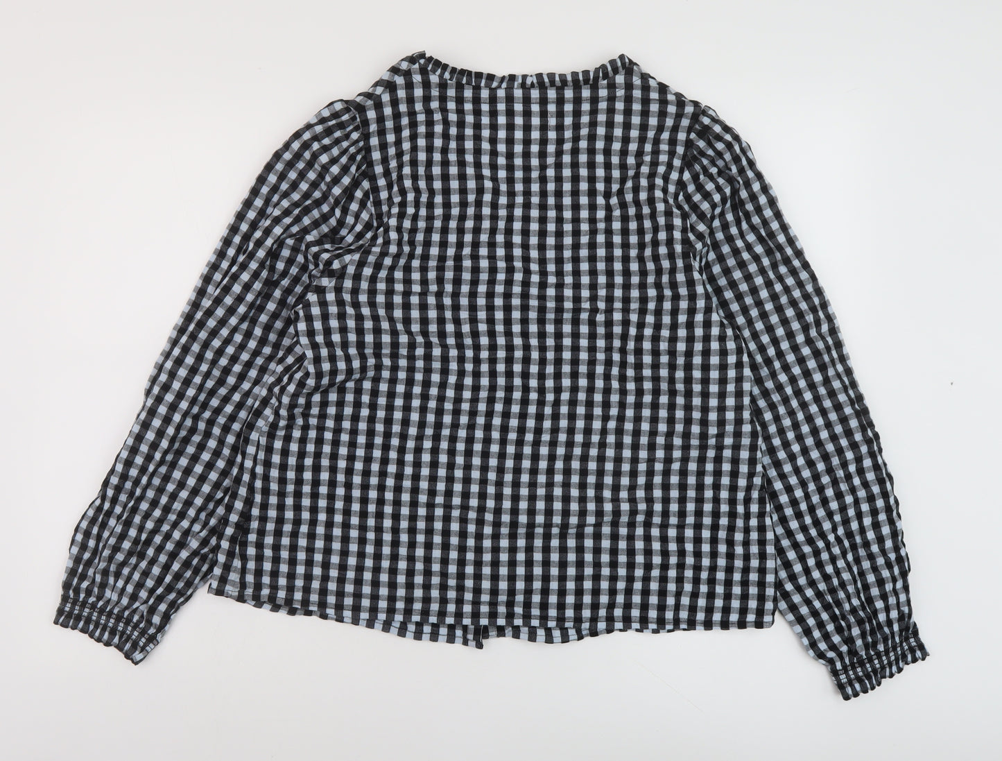 John Lewis Womens Blue Check Cotton Basic Blouse Size 12 V-Neck