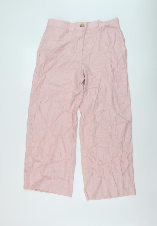 Marks and Spencer Womens Pink Linen Trousers Size 12 L27 in Regular Button