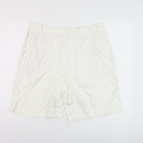 Marks and Spencer Womens White Linen Chino Shorts Size 14 L8 in Regular Button