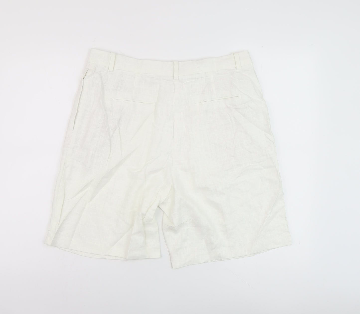 Marks and Spencer Womens White Linen Chino Shorts Size 14 L8 in Regular Button