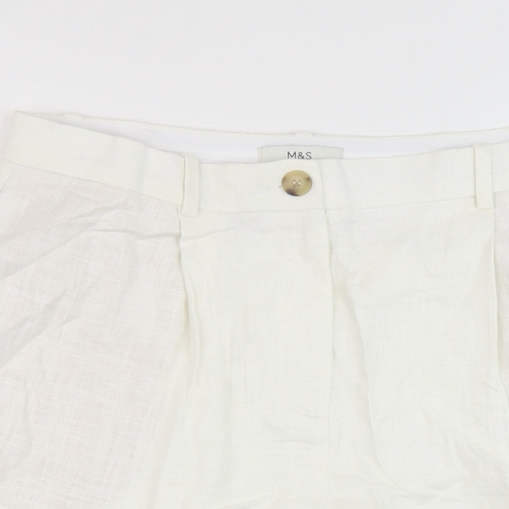 Marks and Spencer Womens White Linen Chino Shorts Size 14 L8 in Regular Button