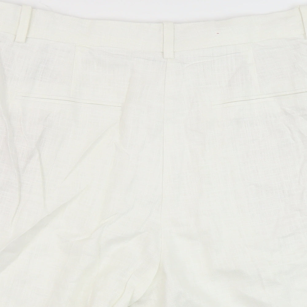 Marks and Spencer Womens White Linen Chino Shorts Size 14 L8 in Regular Button