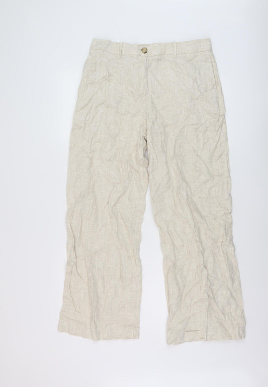 Marks and Spencer Womens Beige Linen Trousers Size 12 L28 in Regular Button