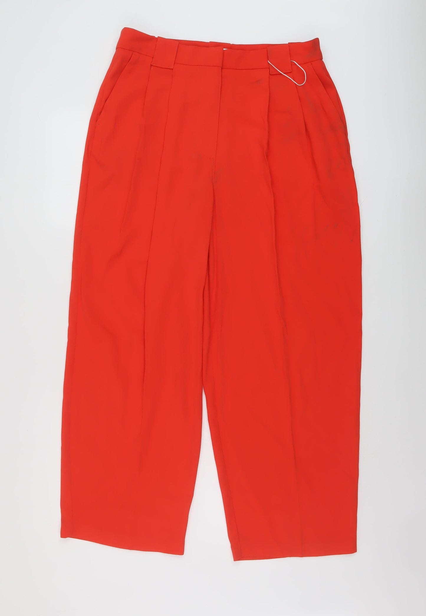 Marks and Spencer Womens Red Polyester Trousers Size 14 L26 in Regular Hook & Eye