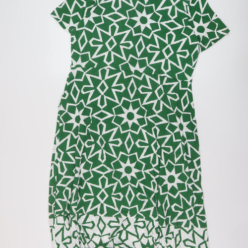 White Stuff Womens Green Geometric Cotton A-Line Size 14 Collared Button