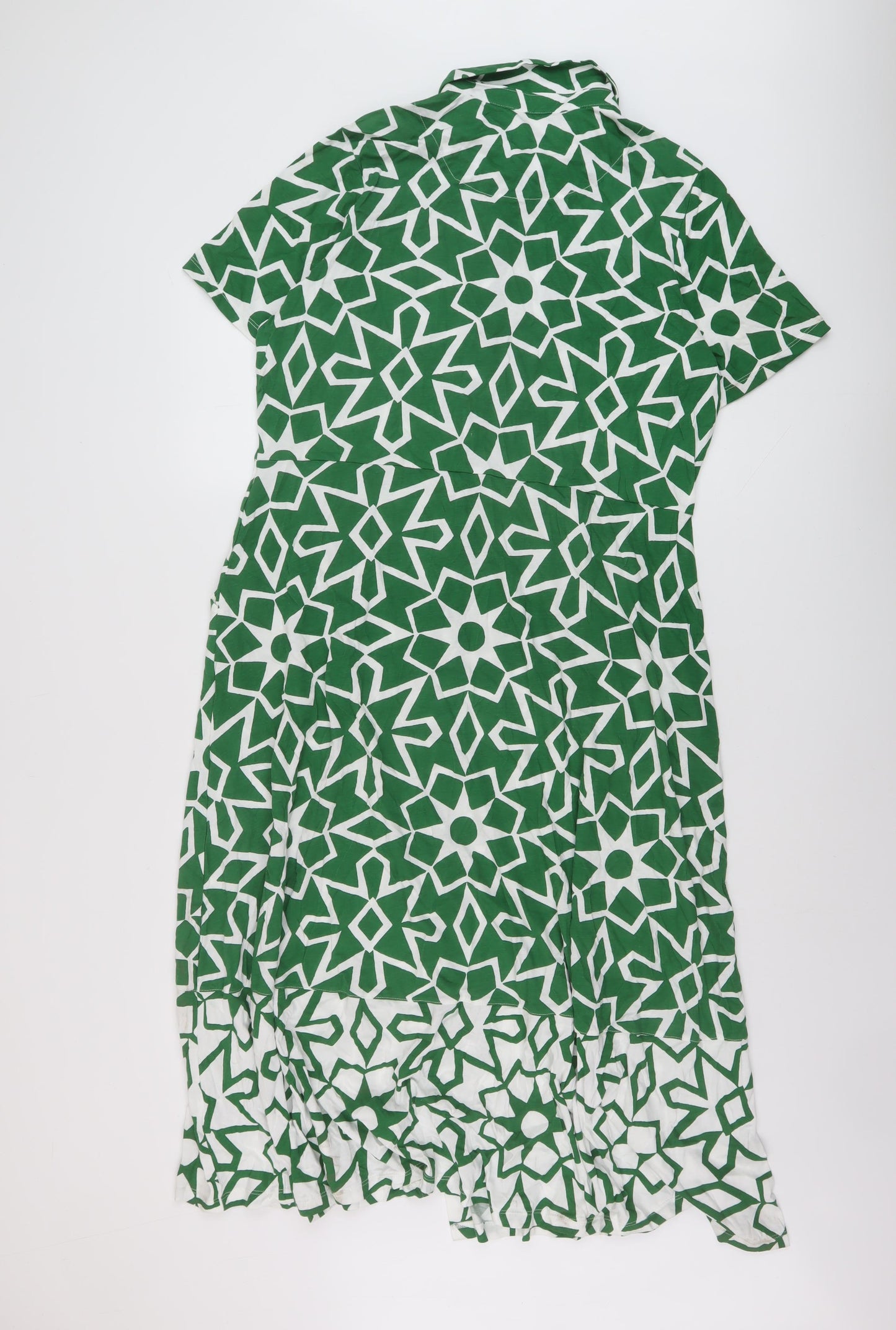 White Stuff Womens Green Geometric Cotton A-Line Size 14 Collared Button