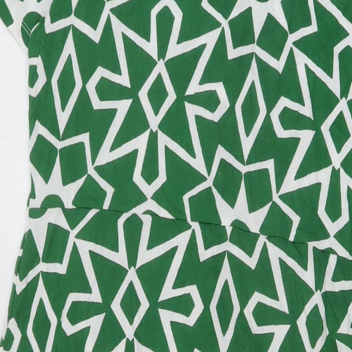 White Stuff Womens Green Geometric Cotton A-Line Size 14 Collared Button