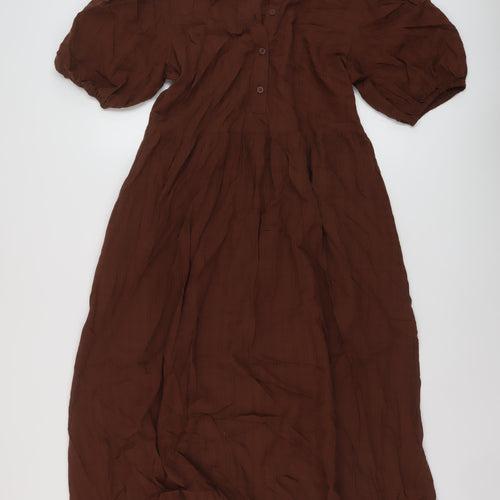 Marks and Spencer Womens Brown Modal A-Line Size 14 Collared Button