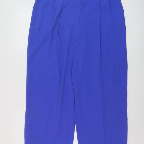 Marks and Spencer Womens Blue Polyester Trousers Size 14 L28 in Regular Hook & Eye