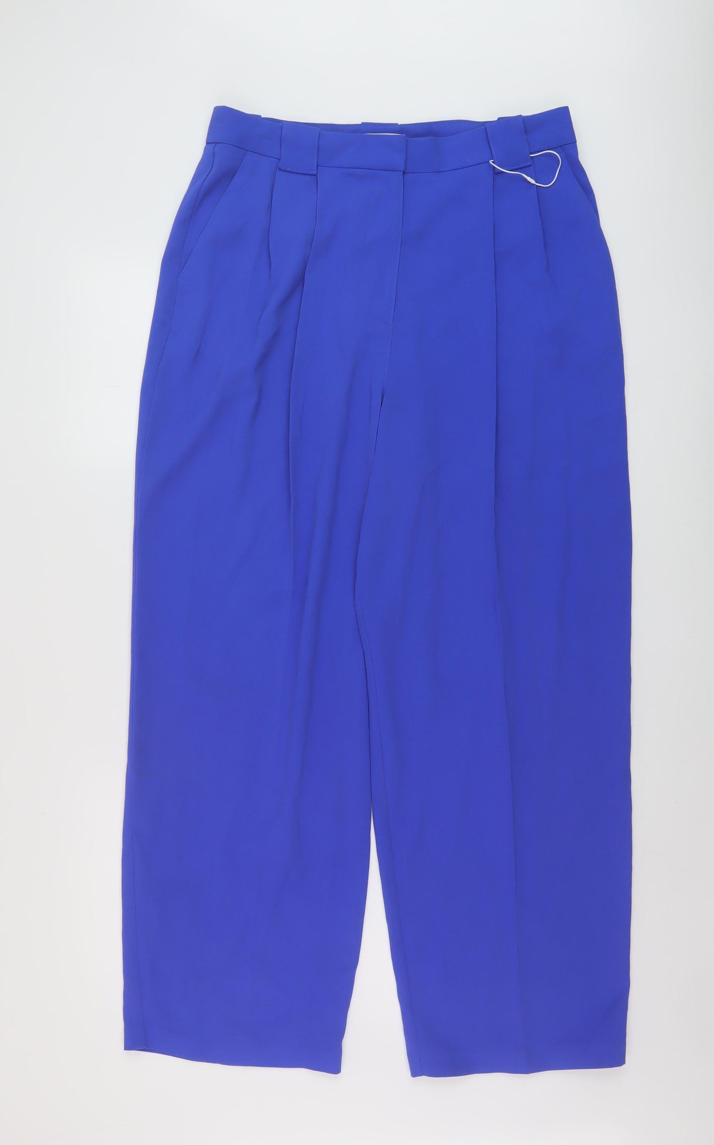 Marks and Spencer Womens Blue Polyester Trousers Size 14 L28 in Regular Hook & Eye