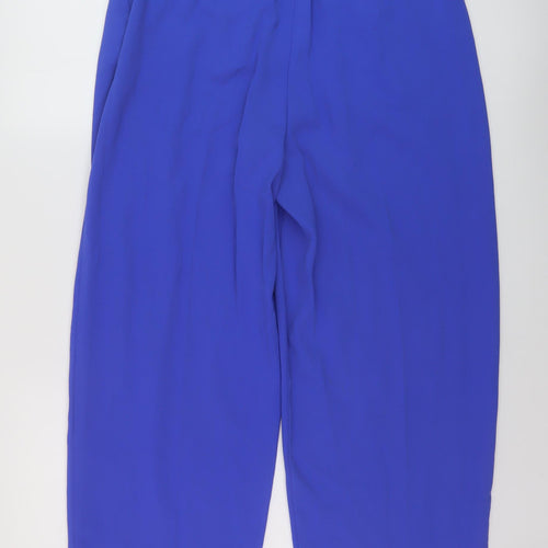 Marks and Spencer Womens Blue Polyester Trousers Size 14 L28 in Regular Hook & Eye