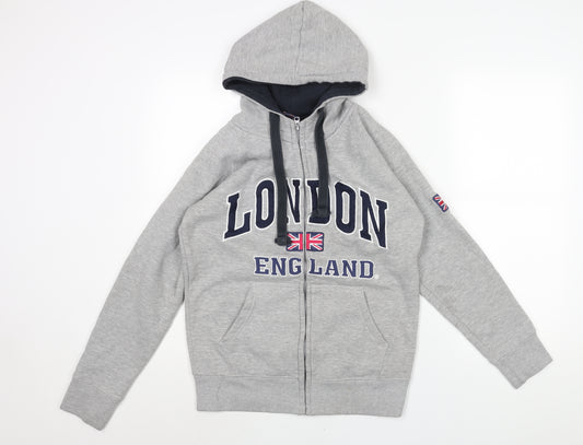 K.K Fashion Mens Grey Cotton Full Zip Hoodie Size S - London England Union Jack