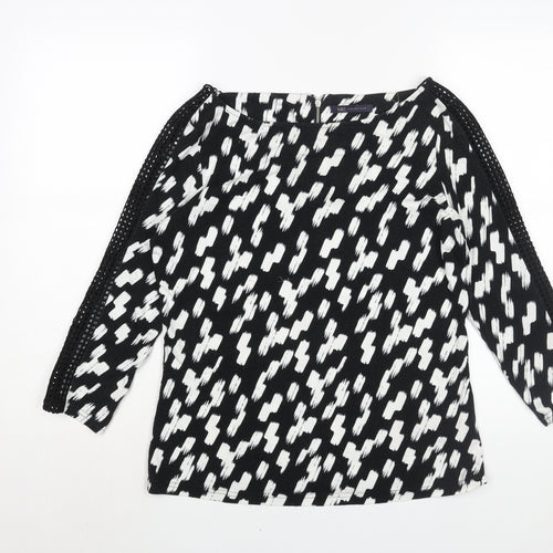 Marks and Spencer Womens Black Geometric Viscose Basic Blouse Size 14 Boat Neck