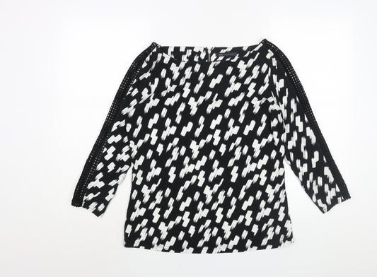 Marks and Spencer Womens Black Geometric Viscose Basic Blouse Size 14 Boat Neck