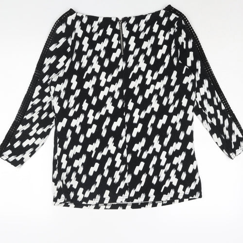 Marks and Spencer Womens Black Geometric Viscose Basic Blouse Size 14 Boat Neck