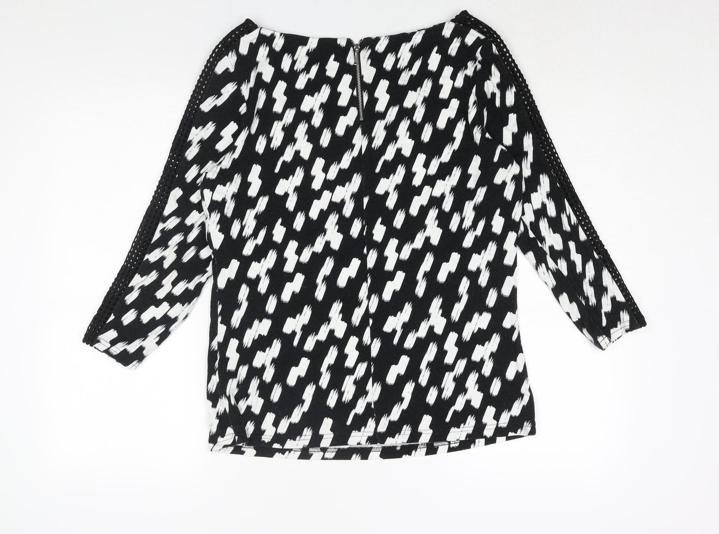 Marks and Spencer Womens Black Geometric Viscose Basic Blouse Size 14 Boat Neck