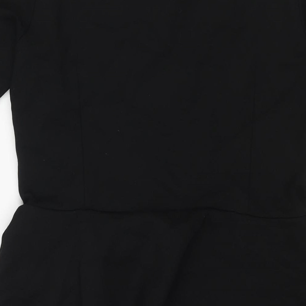 Marks and Spencer Womens Black Viscose Shift Size 12 Boat Neck Pullover - Keyhole Neck Peplum Frill