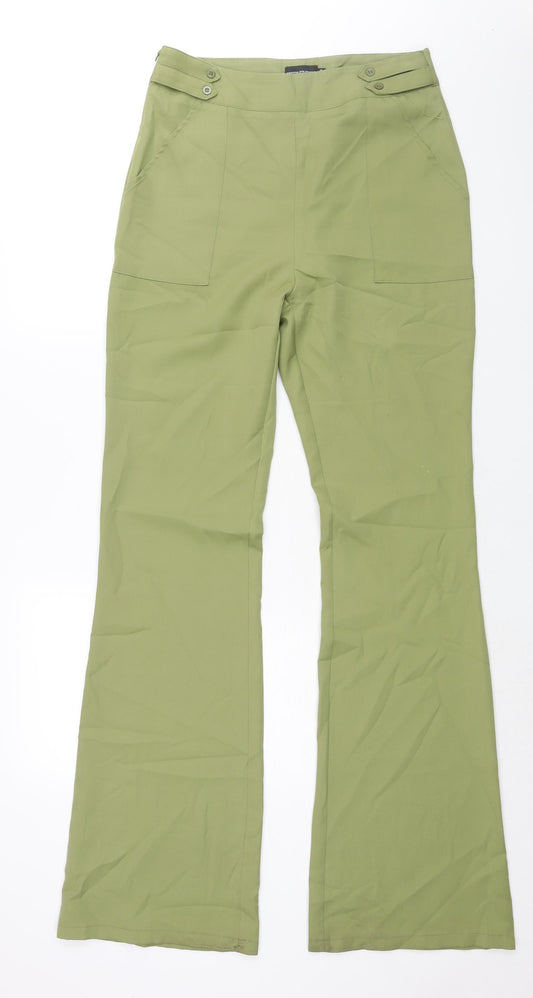 PRETTYLITTLETHING Womens Green Polyester Trousers Size 10 L34 in Regular Zip