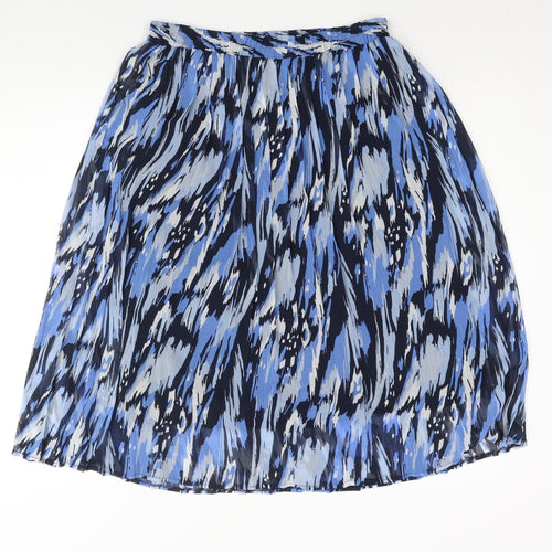 Bonmarché Womens Blue Geometric Polyester Pleated Skirt Size 12