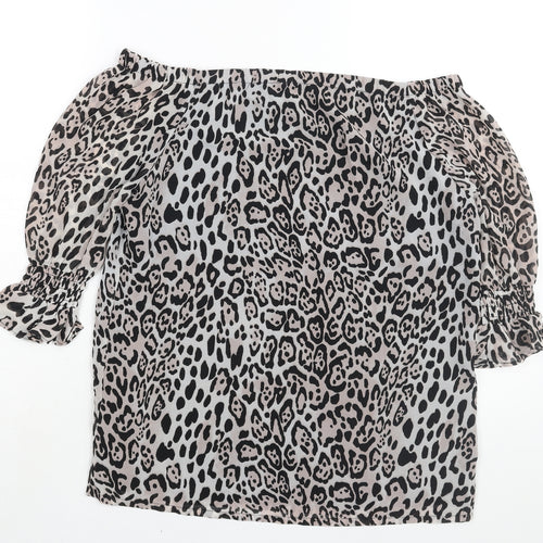 Sosandar Womens Multicoloured Animal Print Polyester Basic Blouse Size 10 Off the Shoulder - Jaguar Print