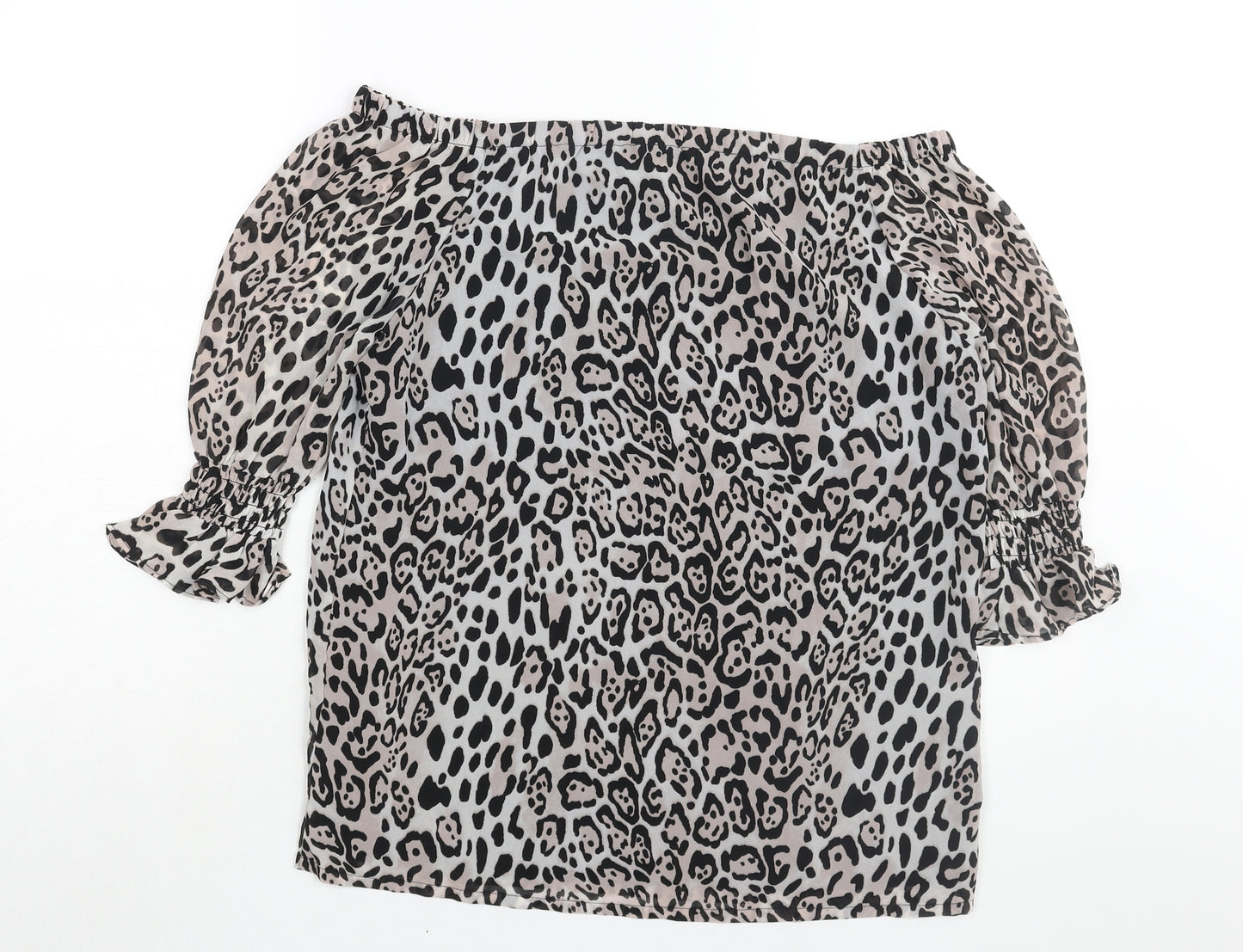 Sosandar Womens Multicoloured Animal Print Polyester Basic Blouse Size 10 Off the Shoulder - Jaguar Print