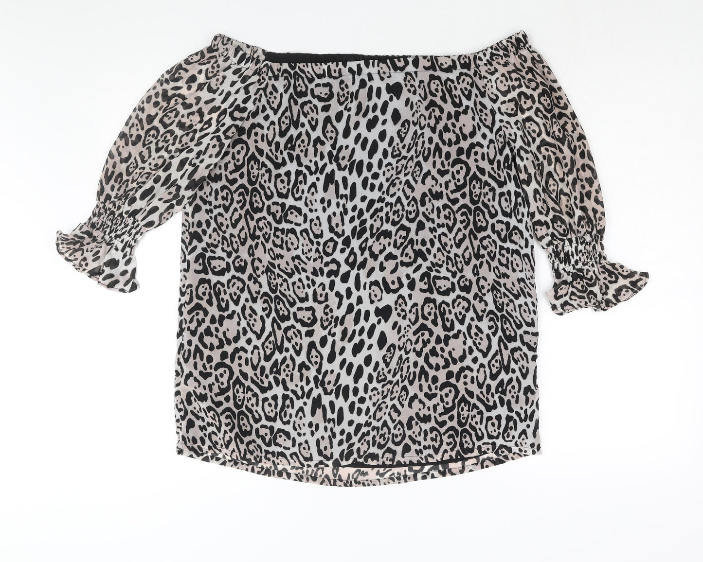 Sosandar Womens Multicoloured Animal Print Polyester Basic Blouse Size 10 Off the Shoulder - Jaguar Print