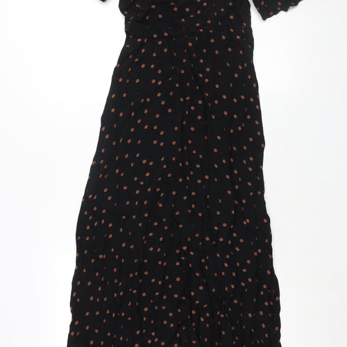 Topshop Womens Black Polka Dot Viscose Shift Size 8 Mock Neck Zip - Tie